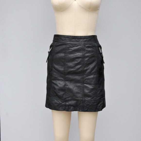 ALLSAINTS Black LEATHER Mini Skirt Zip Up US 4 - Picture 4 of 10